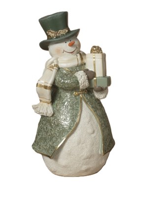 12" Polyresin Green Snowman With Presents Figurine