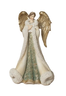 10" Polyresin Green and Cream Angel With Green Tree Figurine