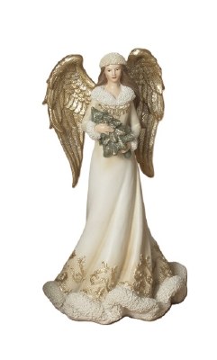 10" Polyresin Gold and Cream Angel Praying Figurine