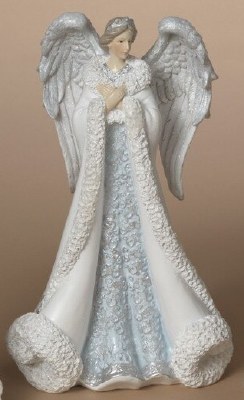10"  Silver and White Angel Praying Polyresin Statue