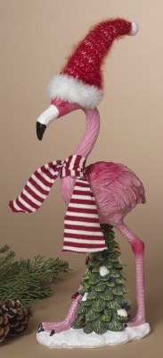 12.5" Christmas Flamingo Foot Down Polyresin Figurine