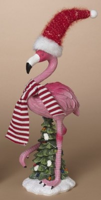 13" Christmas Flamingo Foot Up Polyresin Figurine