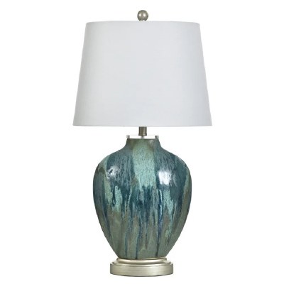 32" Blue and Green Drip Ceramic Table Lamp