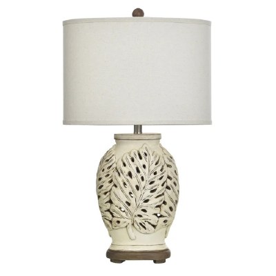 30" Distressed White Openwork Leaf Nightlight Table Lamp