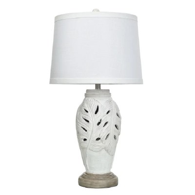 32" Distressed White Openwork Leaf Nightlight Table Lamp