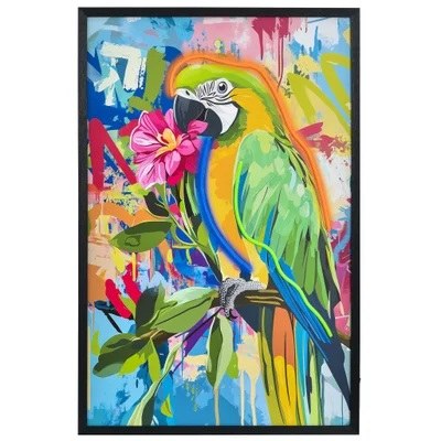 36" x 24" LED Parrot With Flower Framed Plaque