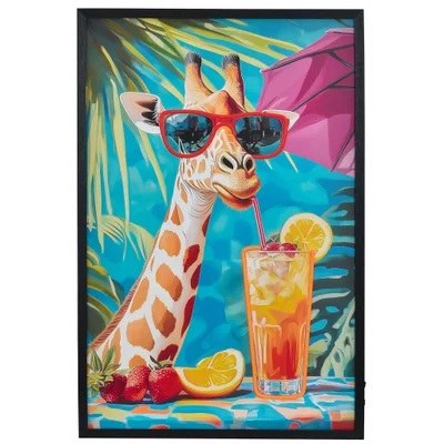 36" x 24" LED Giraffe With Drink Framed Plaque