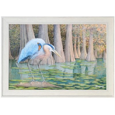 35" x 49" Blue Heron in Swamp Framed Print Under Glass