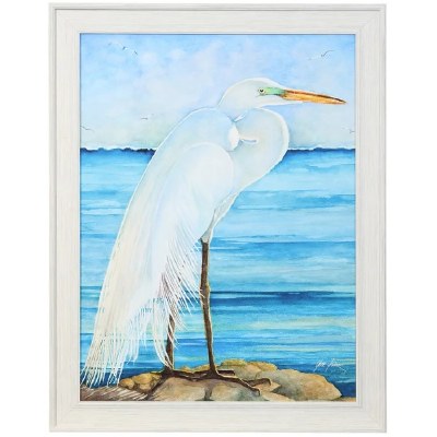 47" x 37" White Egret Lookout Framed Print Under Glass