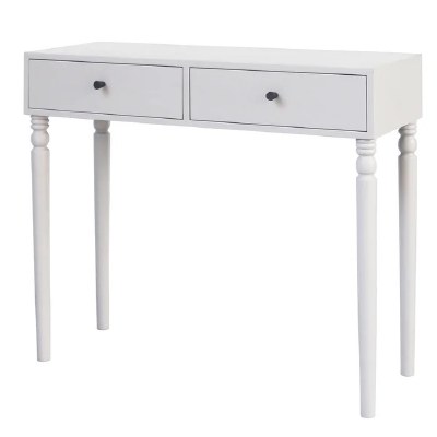 34" White Two Drawer Console Table