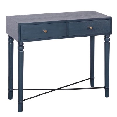 34" Dark Blue Two Drawer Console Table