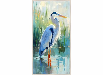 62" x 32" Blue Heron 1 Coastal Canvas in a White Frame