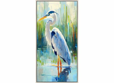 62" x 32" Blue Heron 2 Coastal Canvas in a White Frame