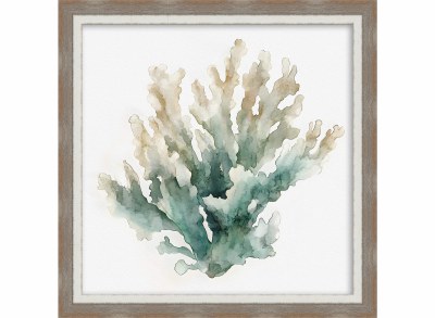 28" Sq Blue and Green Coral 2 Gel Textured Coastal Print in a Brown Wood Frame