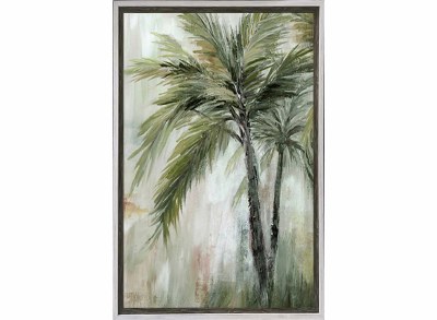 44" x 34" Two Palm Tree Gel Textured Coastal Print in a Distressed White Frame