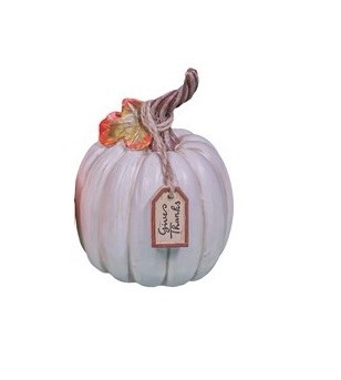 4" White Pumpkin With "Give Thanks" Tag