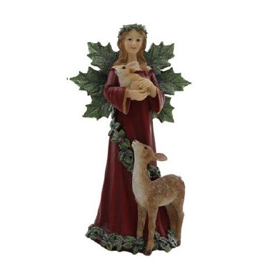 12" Red and Green Angel With Deer