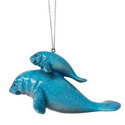 5" Blue Manatee With Baby Polyresin Ornament