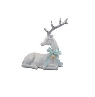 8" White and Silver Sitting Polyresin Deer