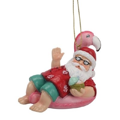 3"  Santa With Flamingo Float Ornament