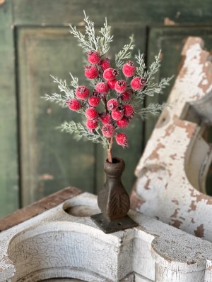18" Faux Iced Red Berries and Pine Spray