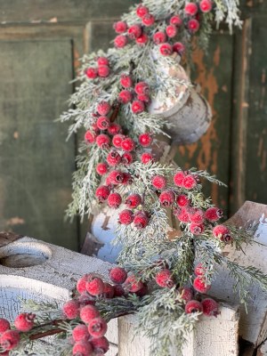 6' Faux Iced Red Berries and Pine Garland