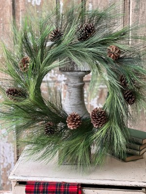 24" Faux Green Long Needle Pine Wreath