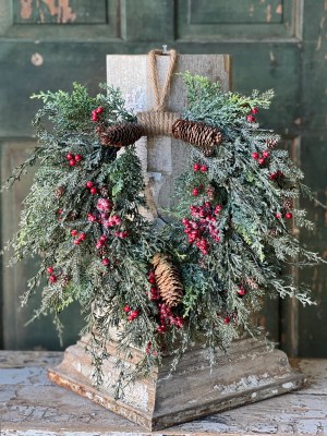 20" Faux Small Iced Red Berries and Mixed Pine Wreath