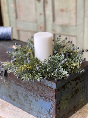 4" Opening Faux Blueberries and Pine Candle Ring