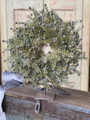 6" Opening Faux Blueberries and Pine Candle Ring