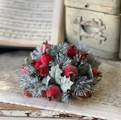 7" Large Faux Red Iceberry, Pinecone, and Holly Half Orb