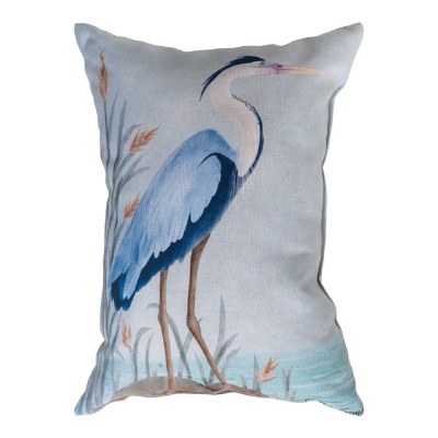 18" x 13" Blue Heron With Cattails Decorative Coastal Pillow
