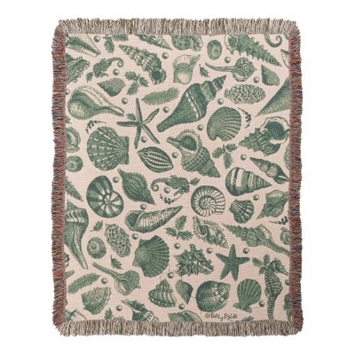 48" x 60" Green Seashells Coastal Throw Blanket