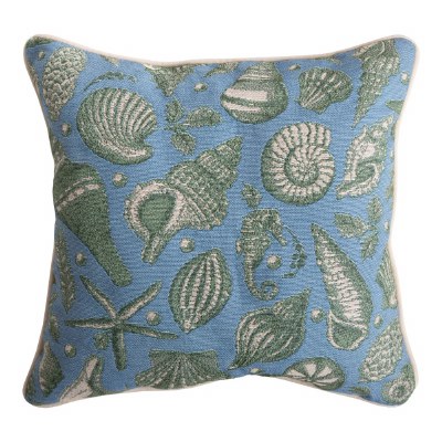 17" Sq Green and Blue Seashells Decorative Coastal Pillow