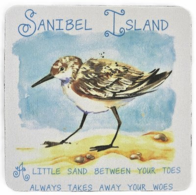 4" Sq Sanibel Sandpiper "A Little Sand Between Your Toes..." Coaster