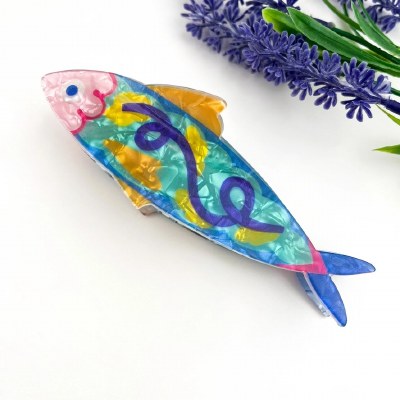 Blue and Green Fish Coastal Hair Clip