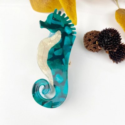 Teal Seahorse Coastal Hair Clip