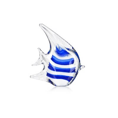 6.5" Blue and White Stripe Glass Fish