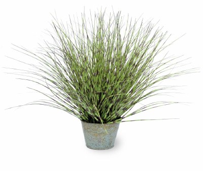 20" Faux Dark Green Grass in a Tin Pot