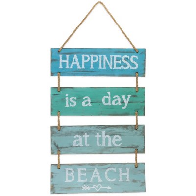 35" x 18" "Happiness is a Day at the Beach" Coastal Wood Wall Hanging