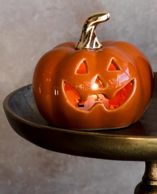 3.5" LED Orange and Gold Ceramic Jack-O-Lantern Statue
