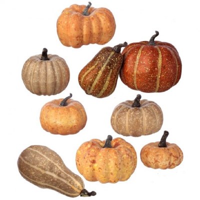 Box of Nine Orange and Taupe Faux Filler Pumpkins