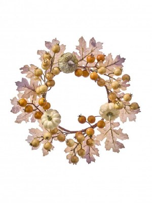 6" Opening Faux Cream Pumpkins and Berries Fall & Thanksgiving Candle Ring