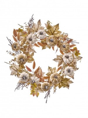 20" Round Faux Cream and Brown Pumpkins and Foliage Fall & Thanksgiving Wreath