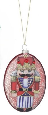 6" Red Nutcracker Glass Oval Disc Christmas Ornament