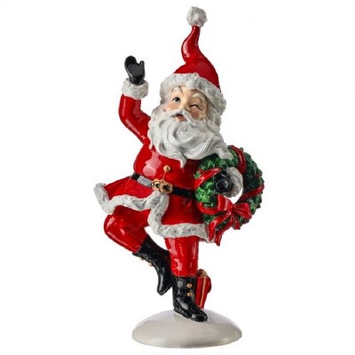 13" Red Santa Holding a Wreath Polyresin Christmas Figurine