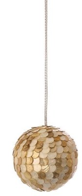 4" Round White and Gold Grid Pattern Capiz Ornament