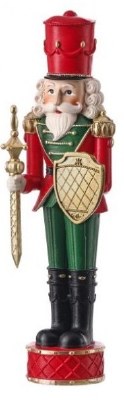 12" Red and Green Polyresin Nutcracker Holding a Sheild Christmas Figurine