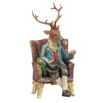 9" Multicolor Reindeer Sitting in a Chair Polyresin Christmas Figurine