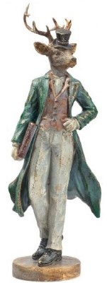 14" Green and Cream Gentleman Reindeer Polyresin Christmas Figurine